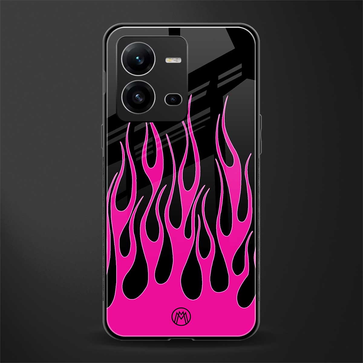 y2k black pink flames back phone cover | glass case for vivo v25-5g
