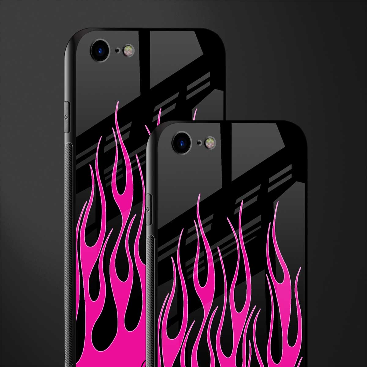 y2k black pink flames glass case for iphone se 2020 image-2