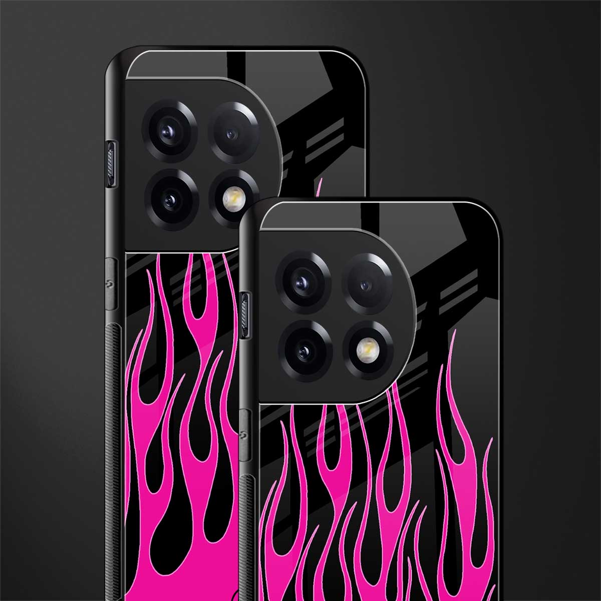 y2k black pink flames back phone cover | glass case for oneplus 11r