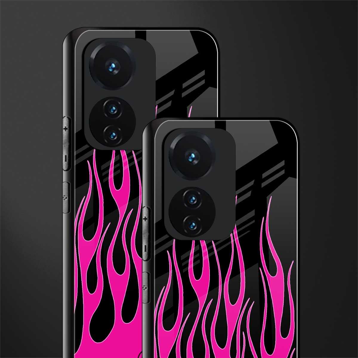 y2k black pink flames back phone cover | glass case for vivo t1 44w 4g