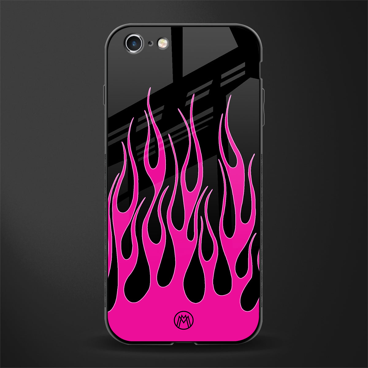 y2k black pink flames glass case for iphone 6 image