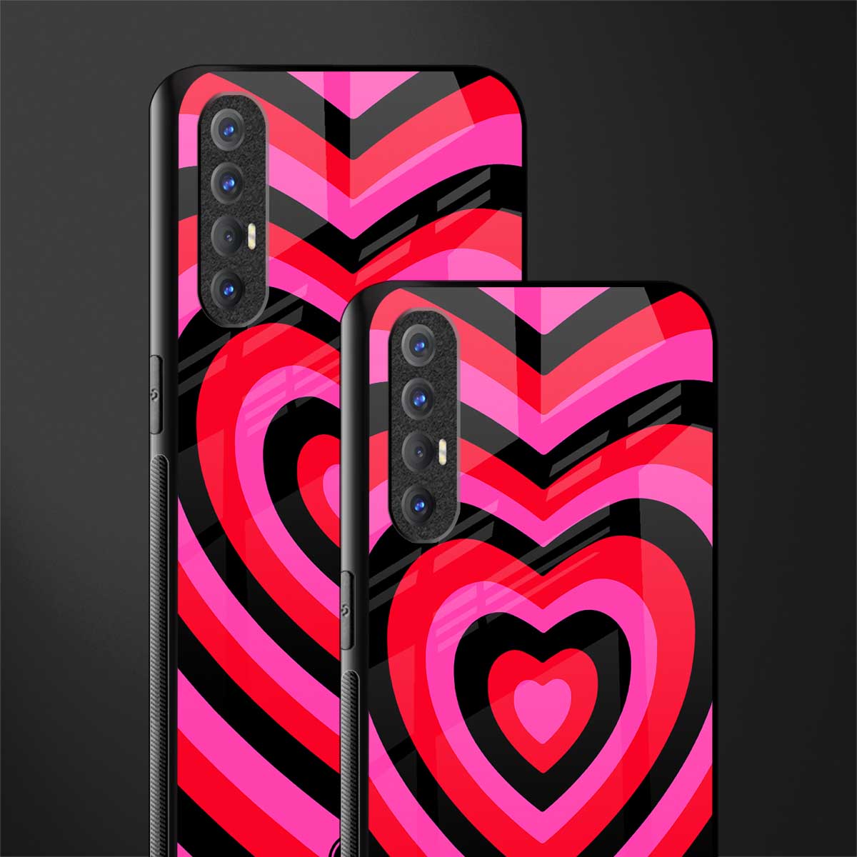y2k black pink hearts aesthetic glass case for oppo reno 3 pro image-2