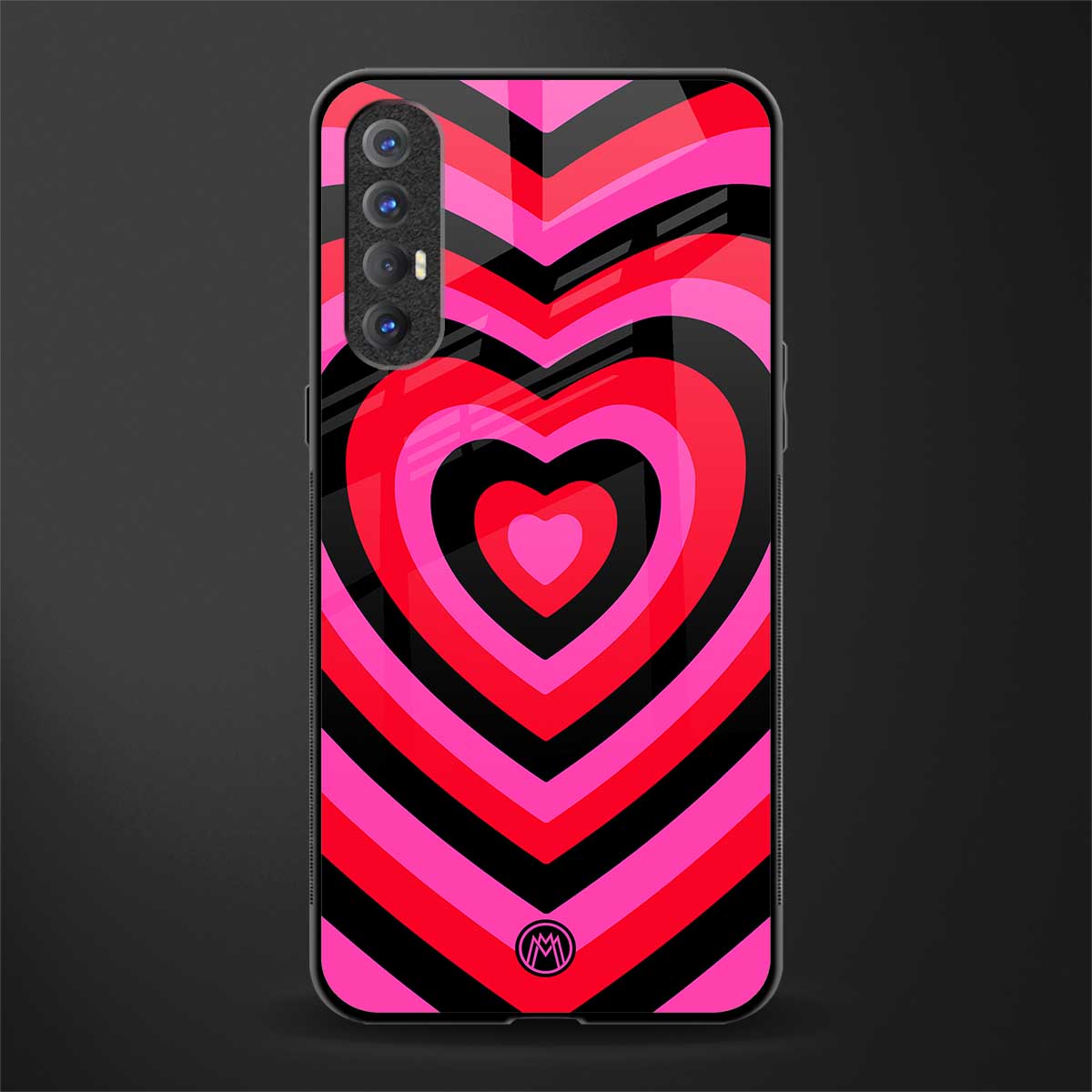 y2k black pink hearts aesthetic glass case for oppo reno 3 pro image