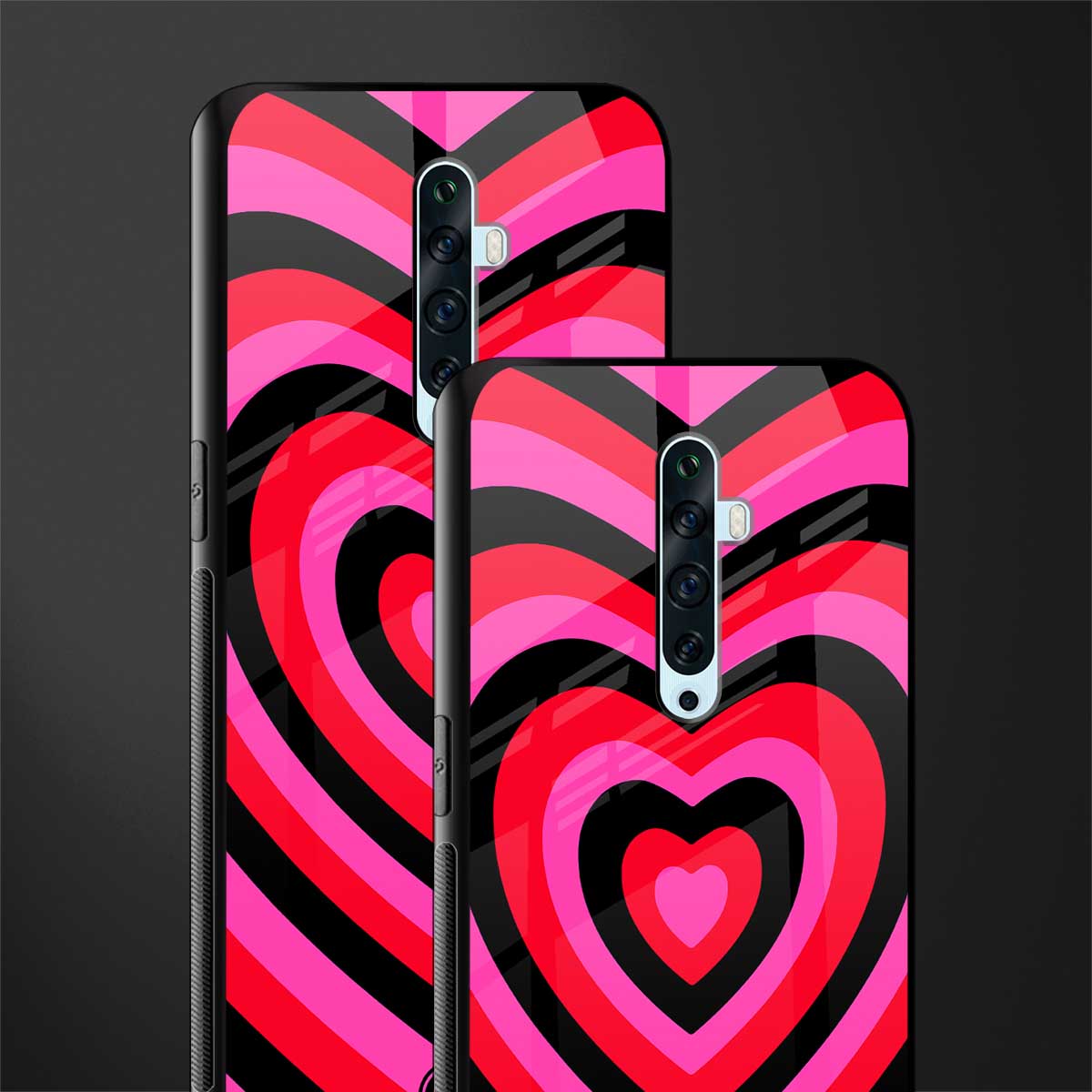y2k black pink hearts aesthetic glass case for oppo reno 2f image-2