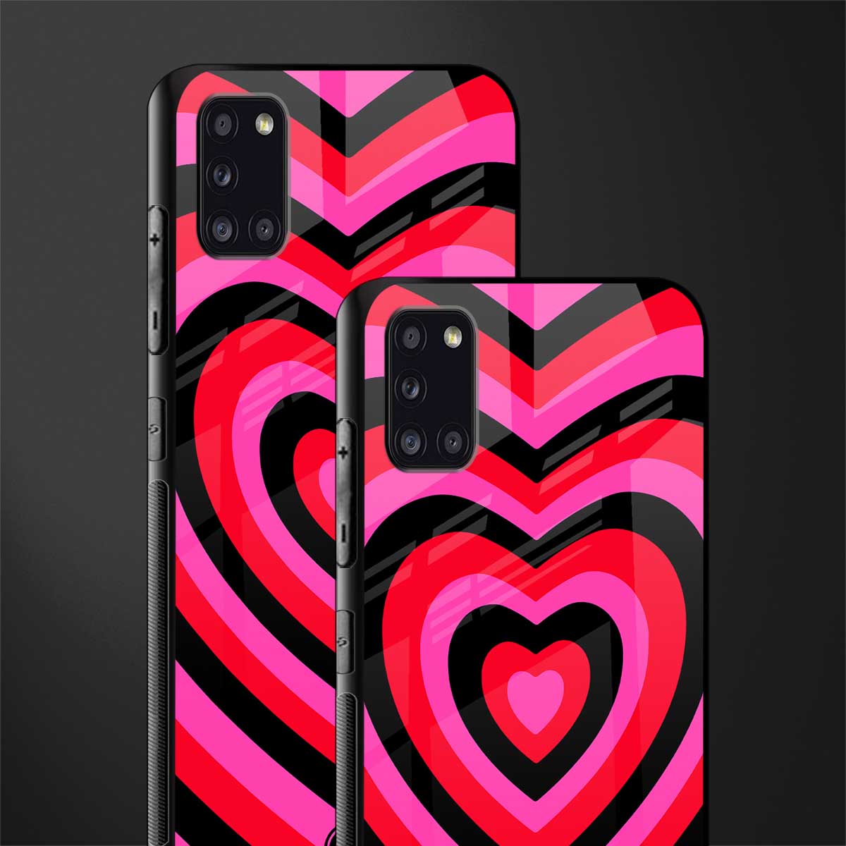 y2k black pink hearts aesthetic glass case for samsung galaxy a31 image-2