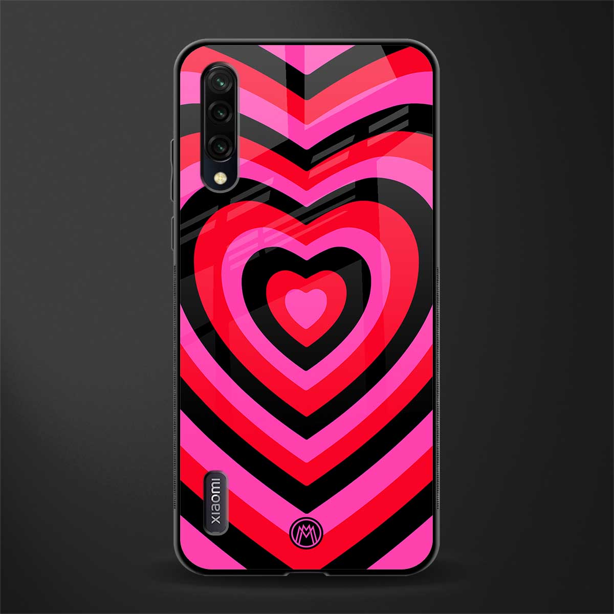 y2k black pink hearts aesthetic glass case for mi a3 redmi a3 image