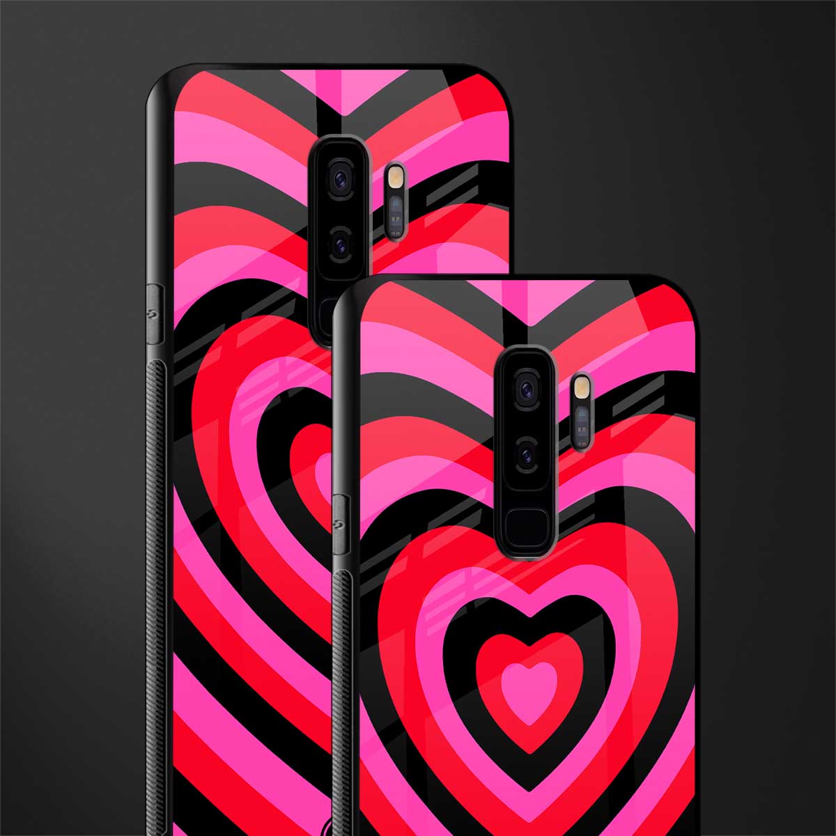 y2k black pink hearts aesthetic glass case for samsung galaxy s9 plus image-2