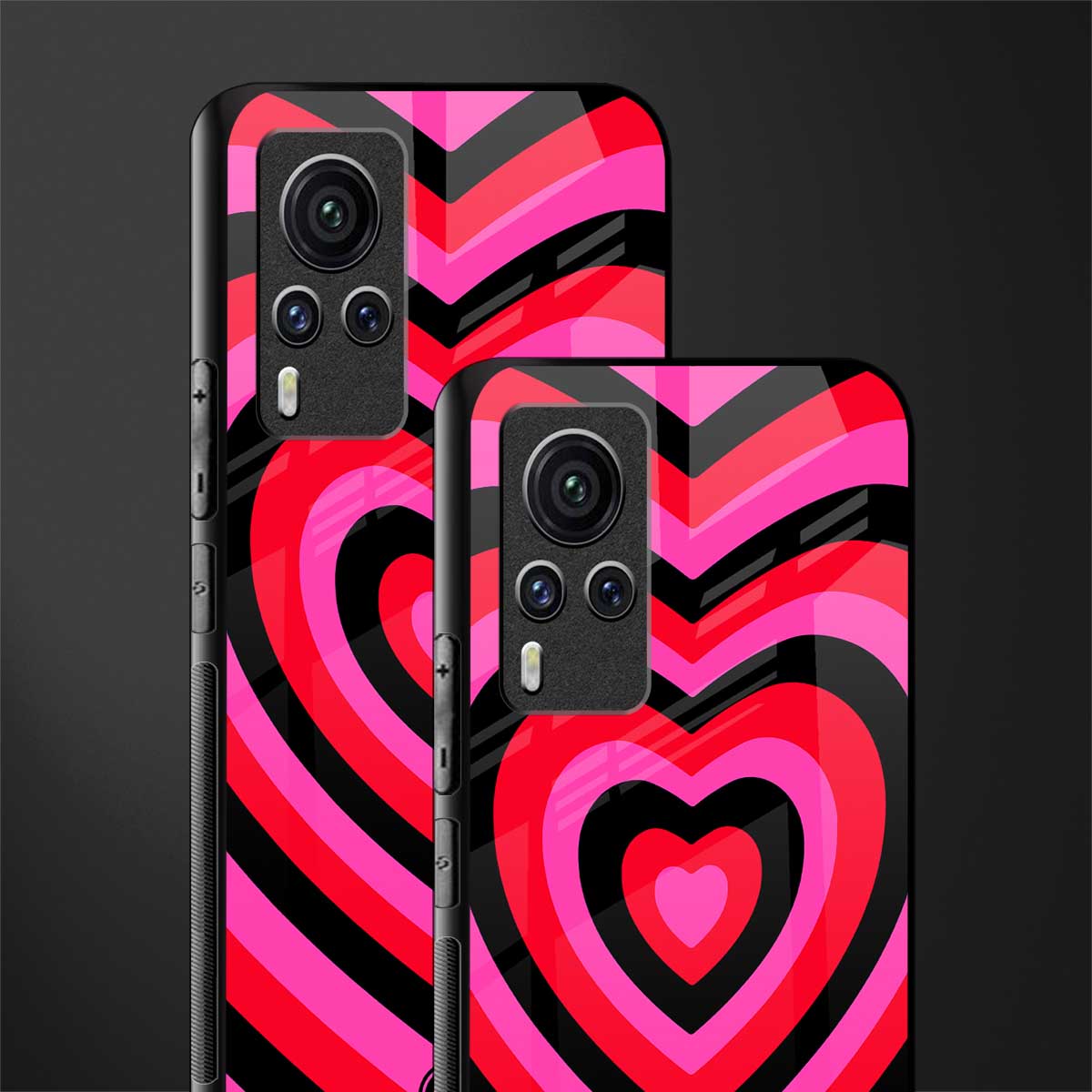 y2k black pink hearts aesthetic glass case for vivo x60 pro image-2