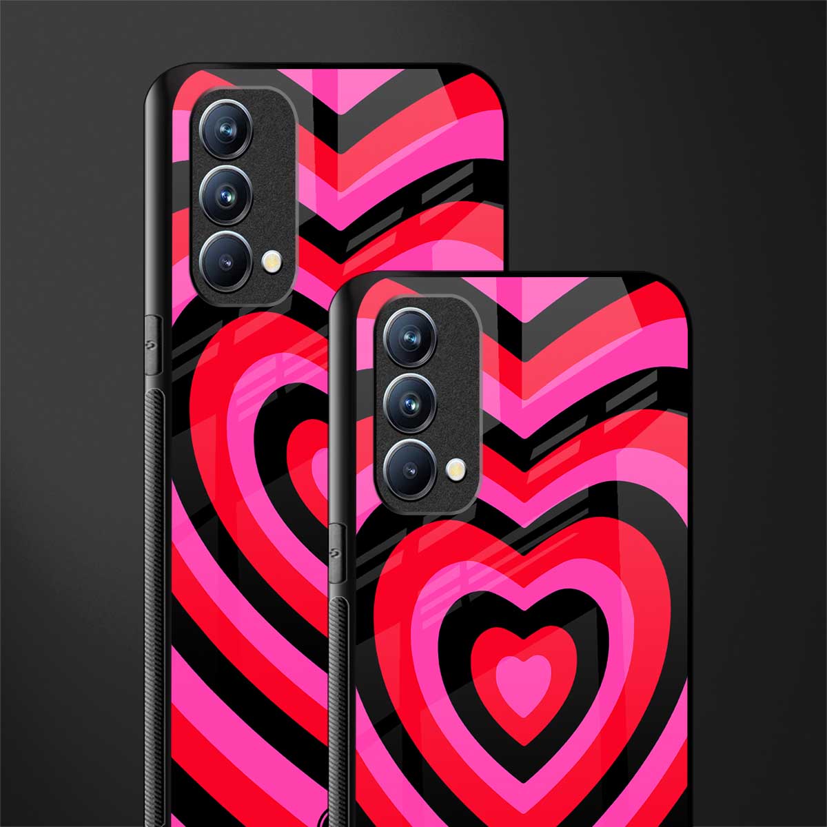 y2k black pink hearts aesthetic glass case for oppo f19 image-2
