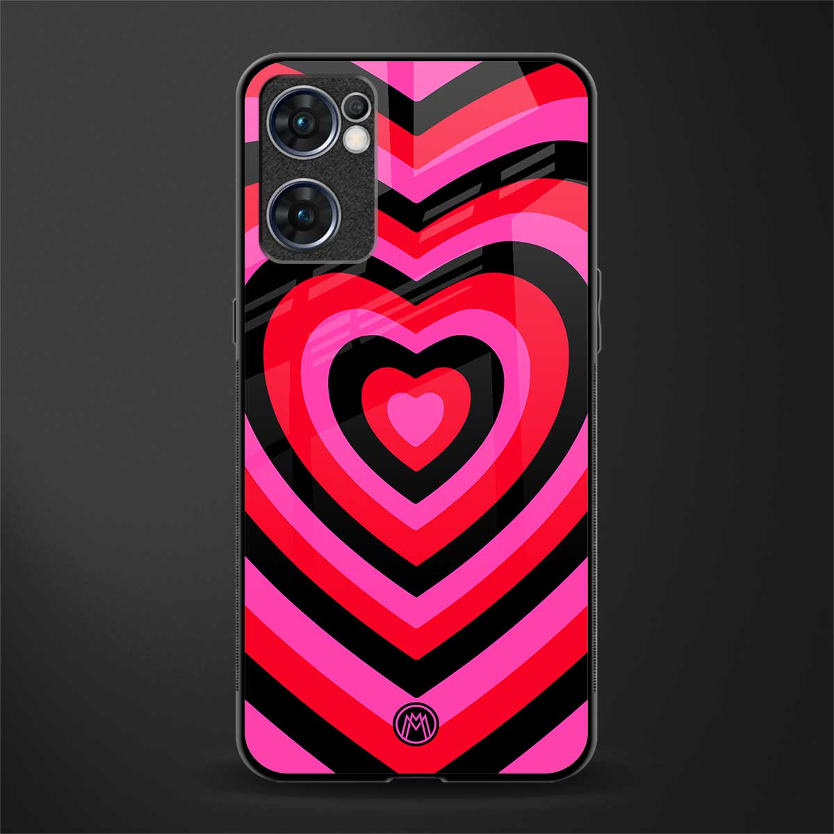y2k black pink hearts aesthetic glass case for oppo reno7 5g image