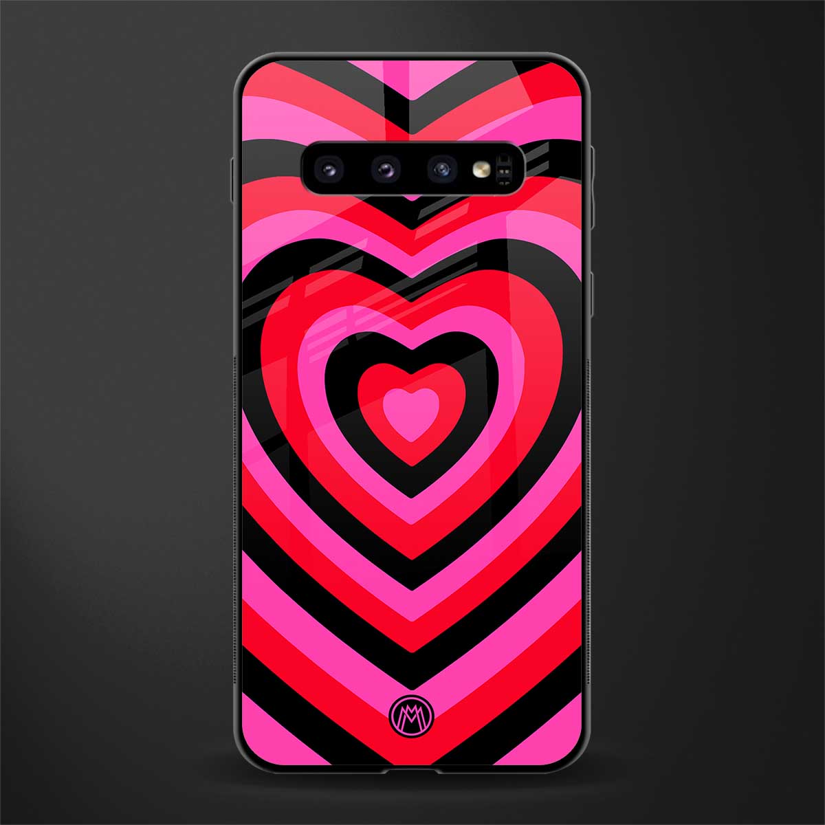 y2k black pink hearts aesthetic glass case for samsung galaxy s10 plus image