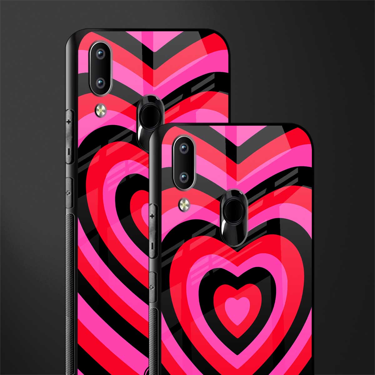 y2k black pink hearts aesthetic glass case for vivo y95 image-2