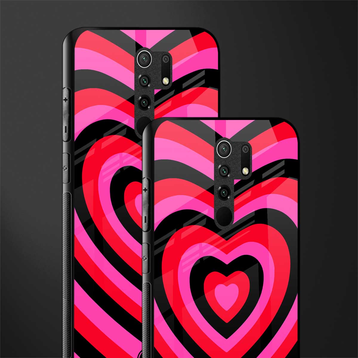 y2k black pink hearts aesthetic glass case for redmi 9 prime image-2