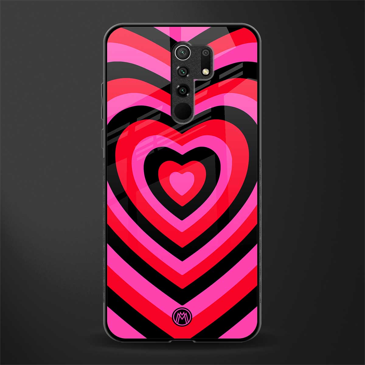 y2k black pink hearts aesthetic glass case for redmi 9 prime image