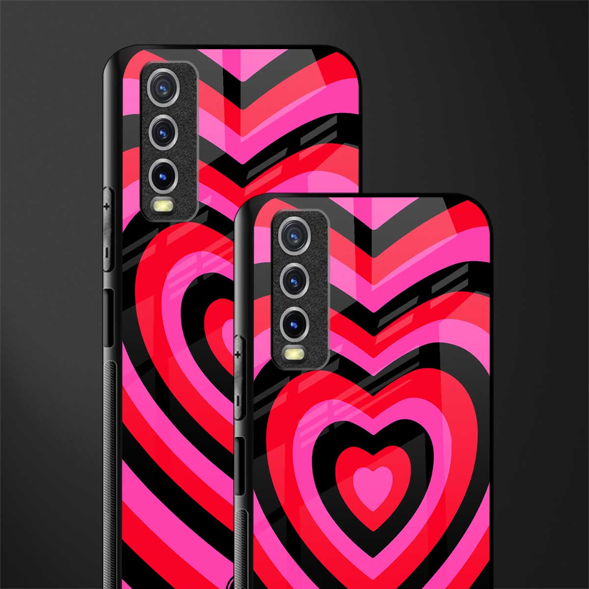 y2k black pink hearts aesthetic glass case for vivo y20 image-2