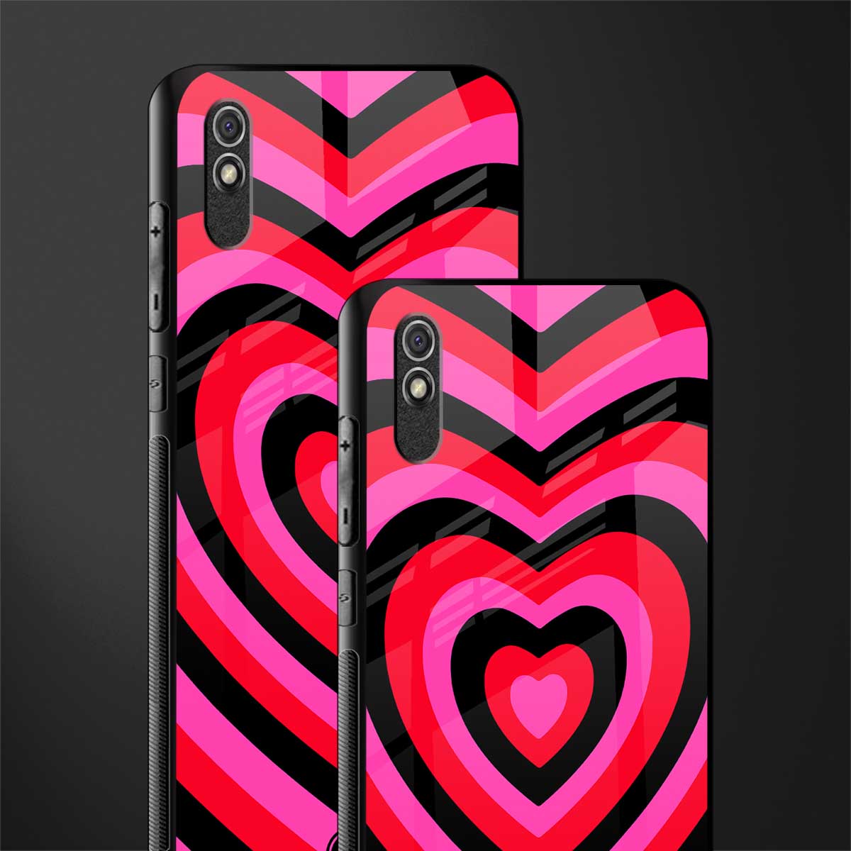 y2k black pink hearts aesthetic glass case for redmi 9a image-2