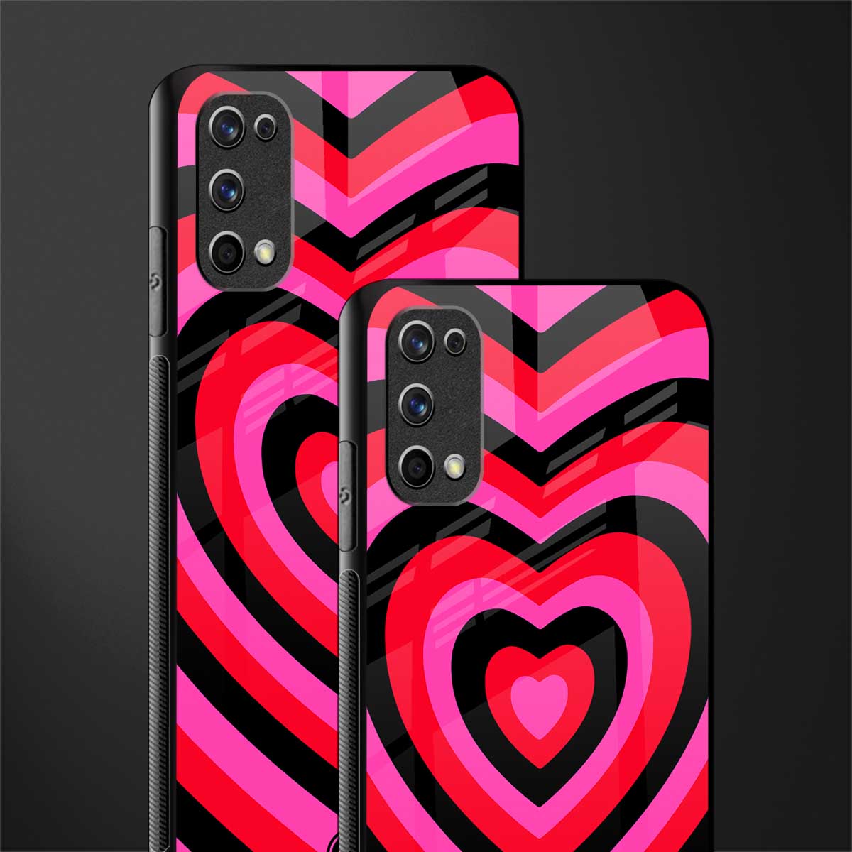 y2k black pink hearts aesthetic glass case for realme 7 pro image-2