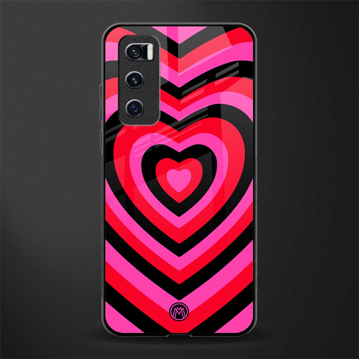 y2k black pink hearts aesthetic glass case for vivo v20 se image