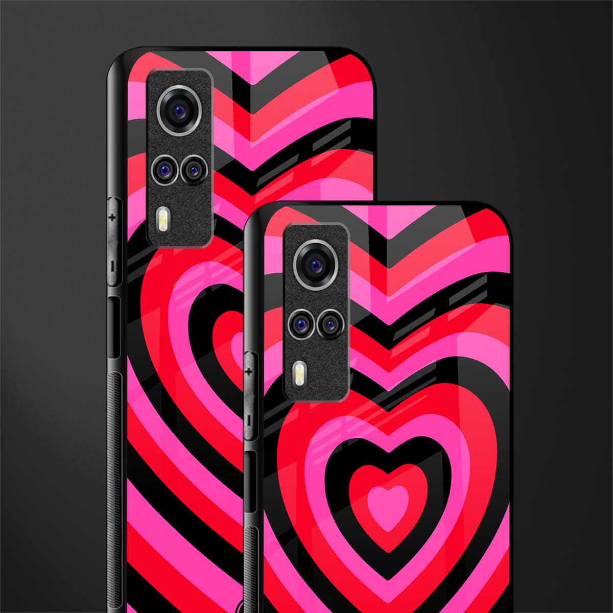 y2k black pink hearts aesthetic glass case for vivo y53s image-2