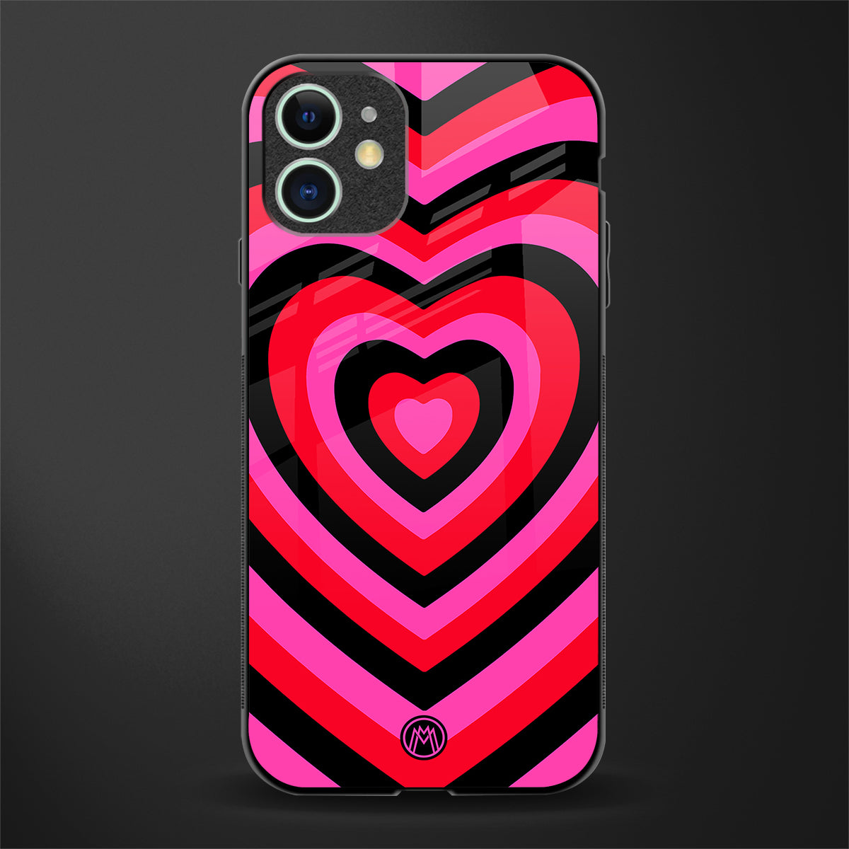 y2k black pink hearts aesthetic glass case for iphone 12 image