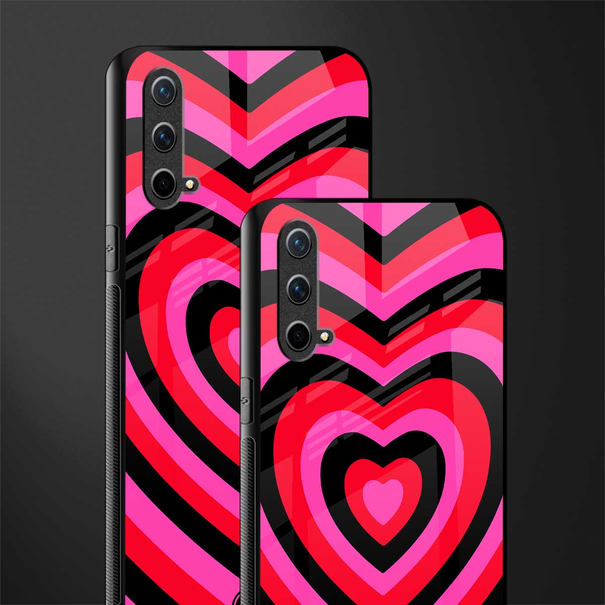 y2k black pink hearts aesthetic glass case for oneplus nord ce 5g image-2
