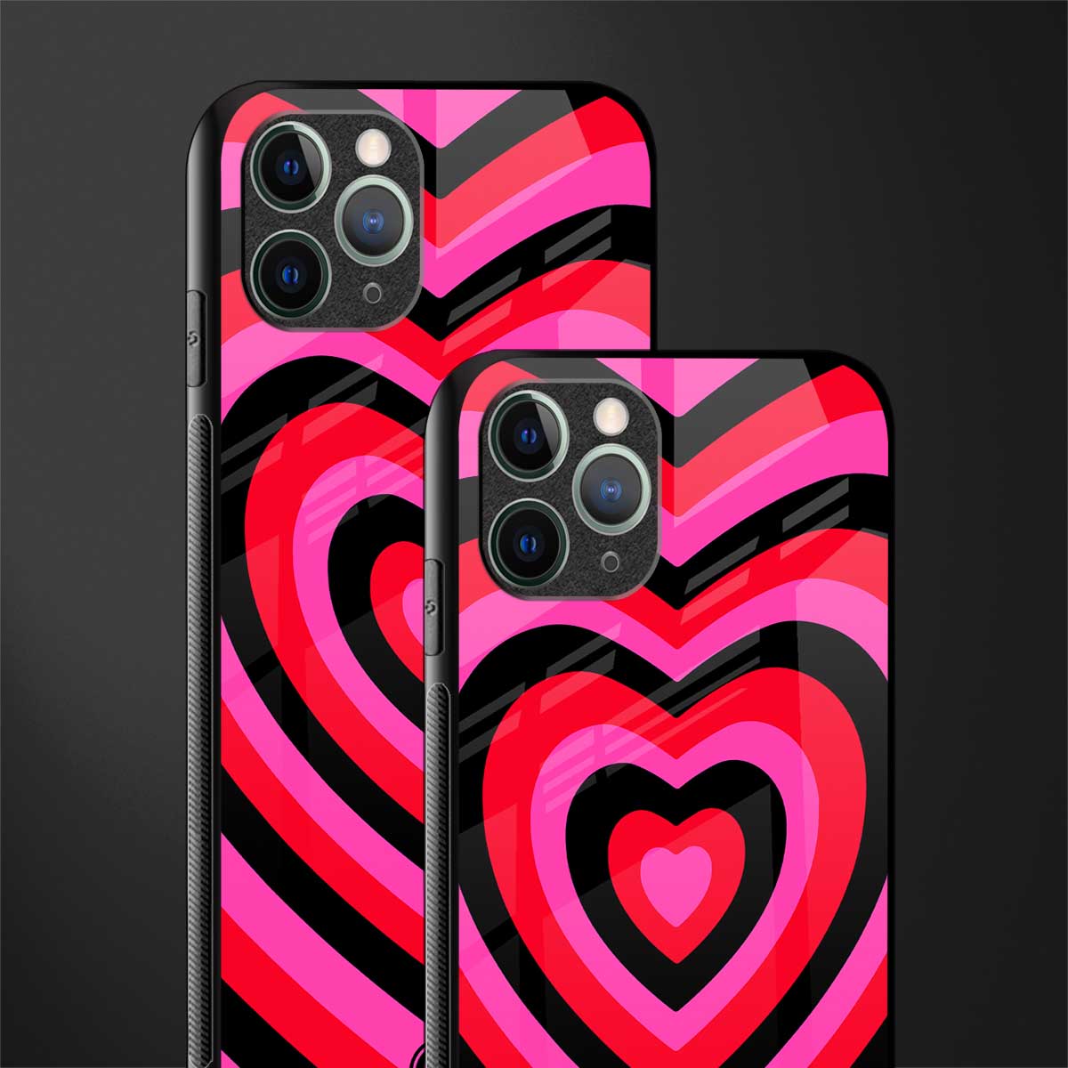 y2k black pink hearts aesthetic glass case for iphone 11 pro image-2