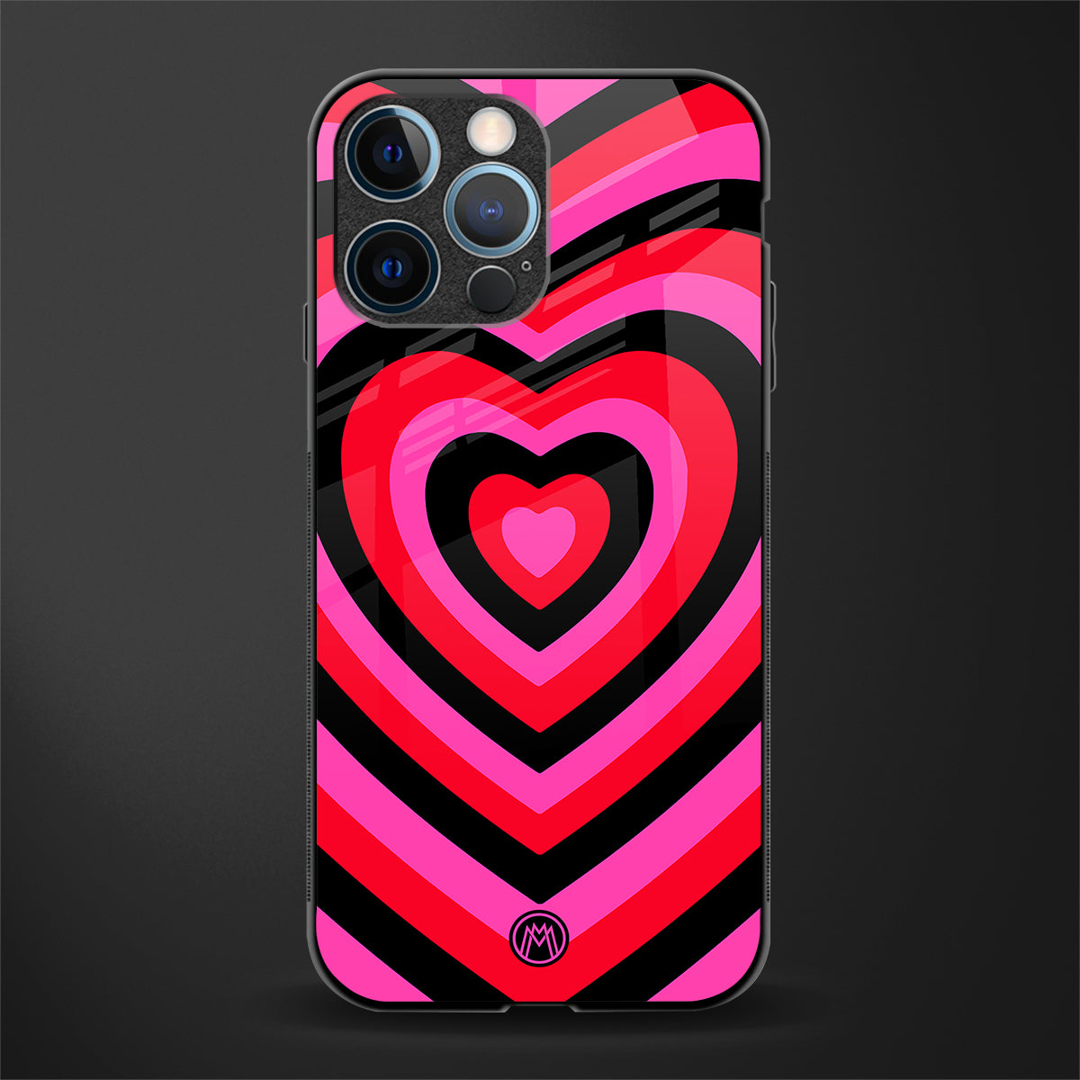 y2k black pink hearts aesthetic glass case for iphone 12 pro image