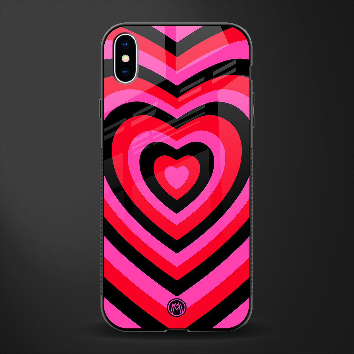 y2k black pink hearts aesthetic glass case for iphone xs max image