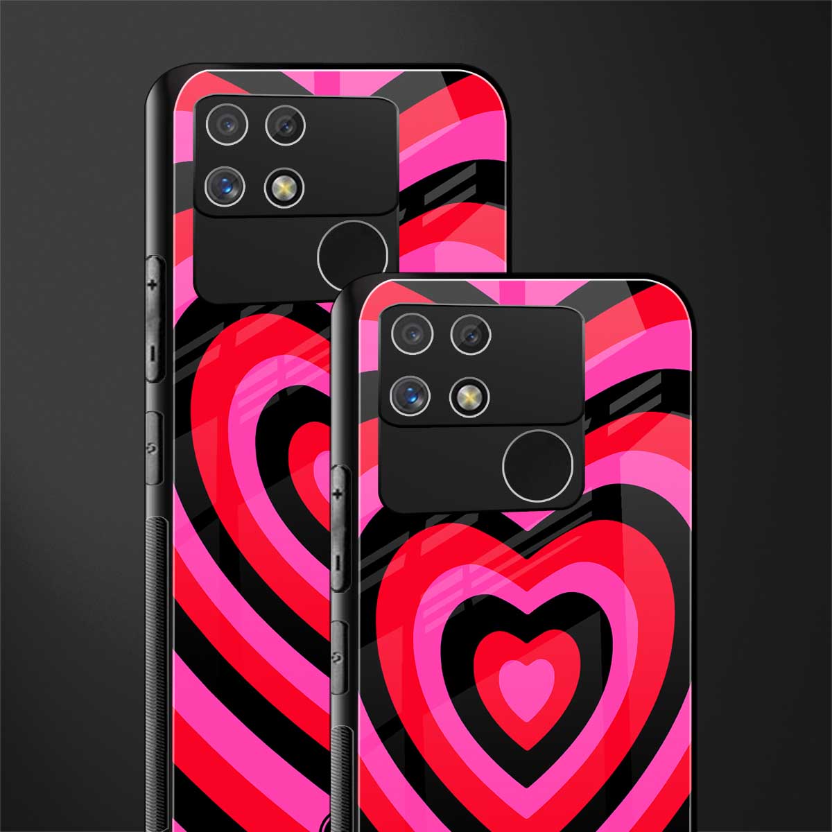 y2k black pink hearts aesthetic back phone cover | glass case for realme narzo 50a