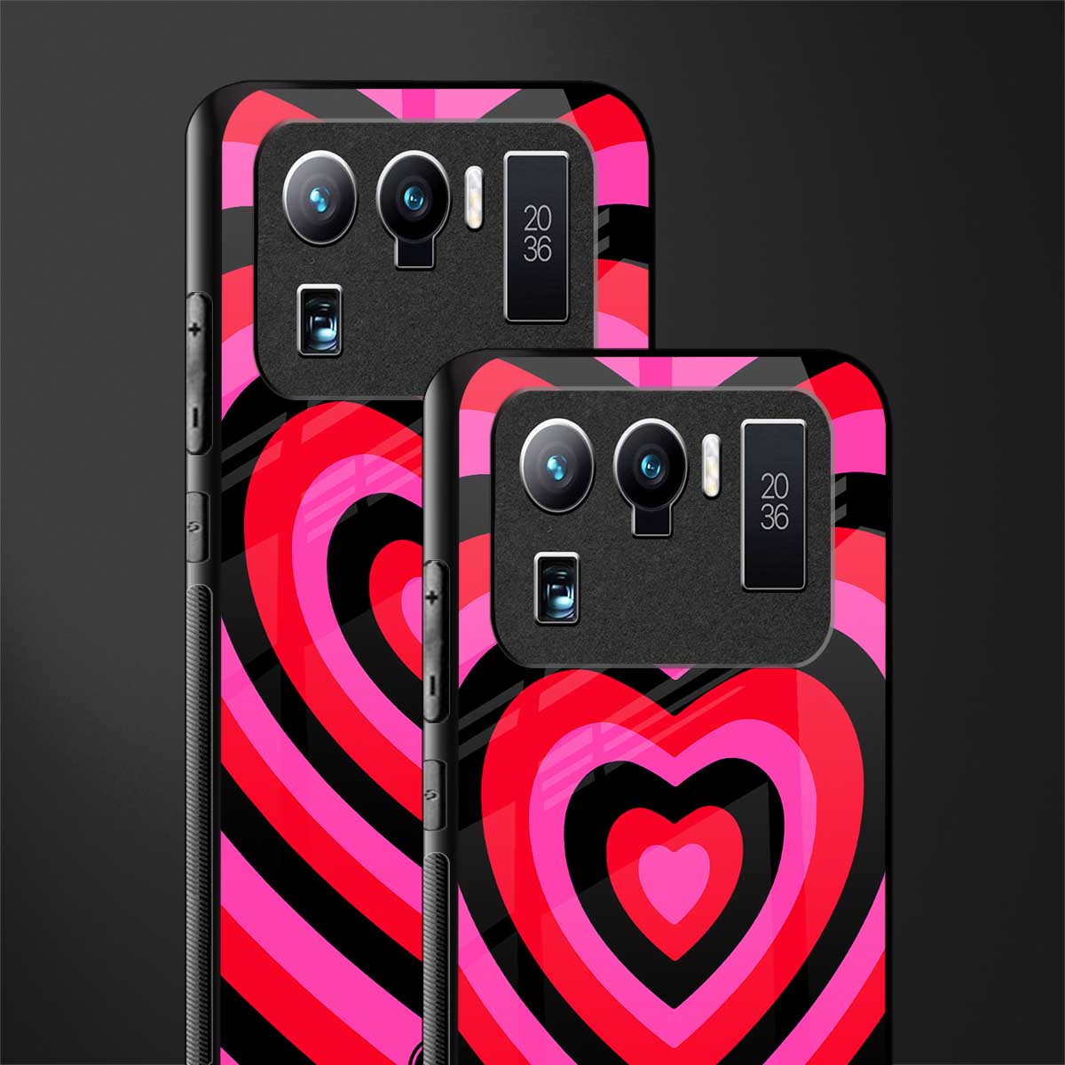 y2k black pink hearts aesthetic glass case for mi 11 ultra 5g image-2
