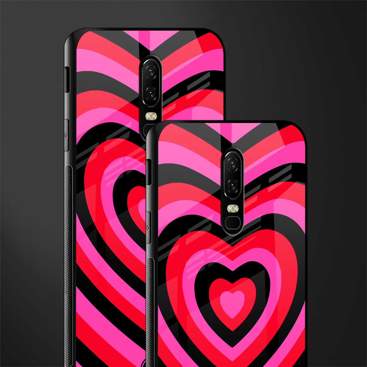 y2k black pink hearts aesthetic glass case for oneplus 6 image-2