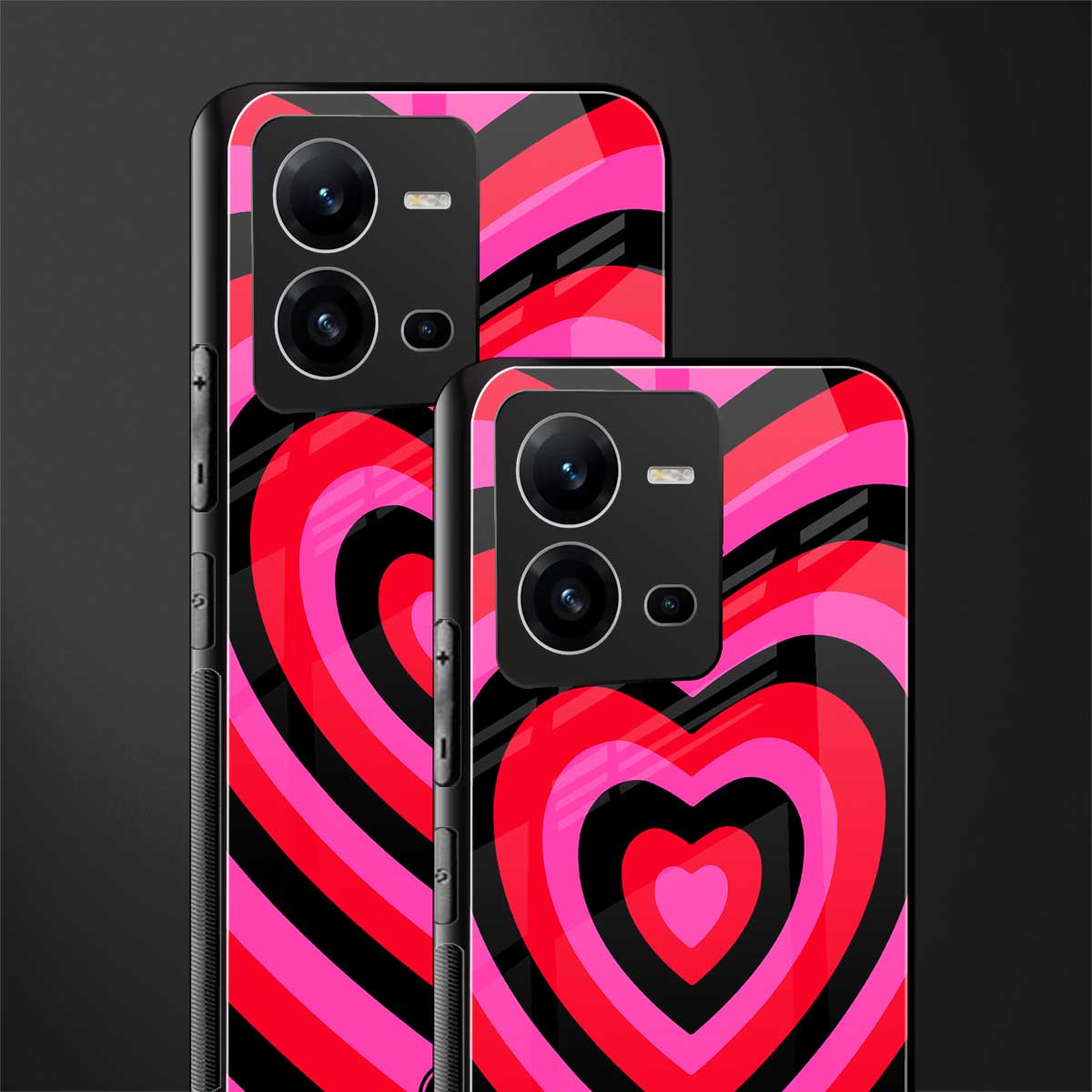 y2k black pink hearts aesthetic back phone cover | glass case for vivo v25-5g