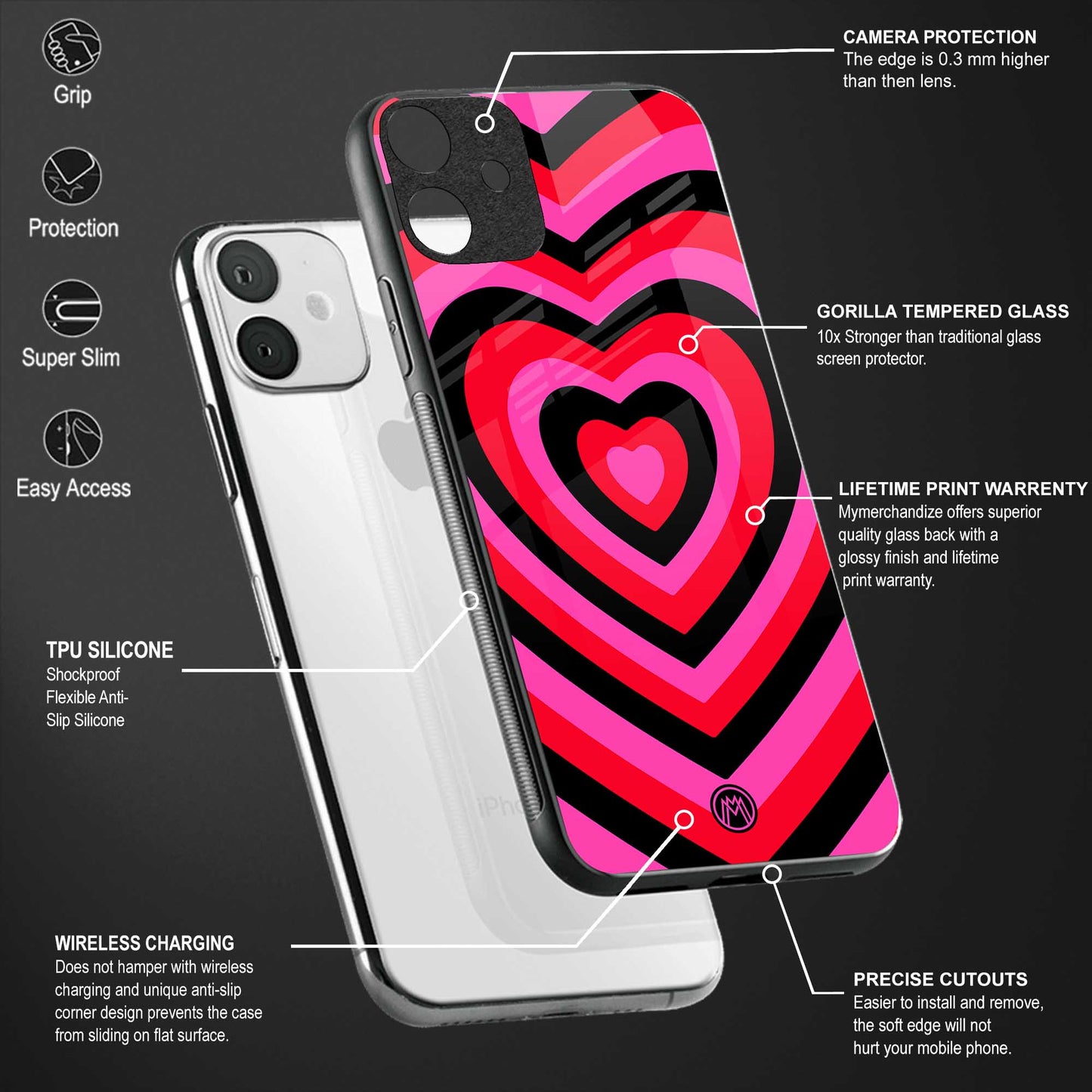 y2k black pink hearts aesthetic glass case for oppo reno 3 pro image-4