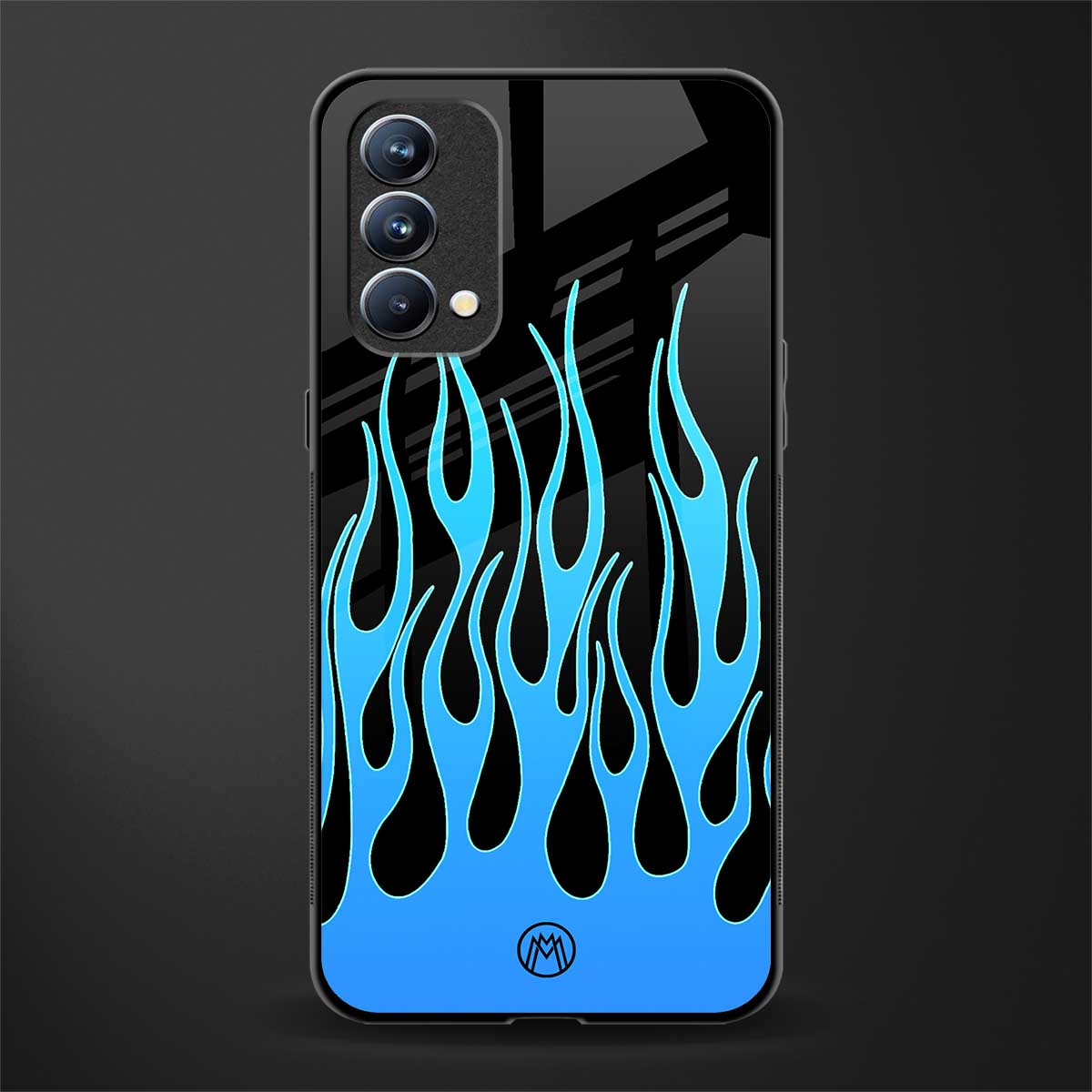 y2k blue flames glass case for oppo f19 image
