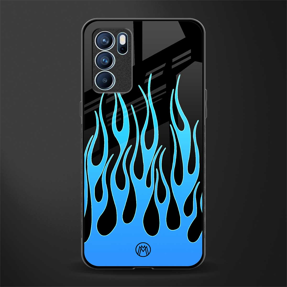 y2k blue flames glass case for oppo reno6 5g image