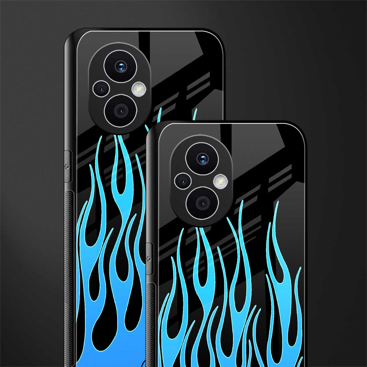 y2k blue flames back phone cover | glass case for oppo f21 pro 5g