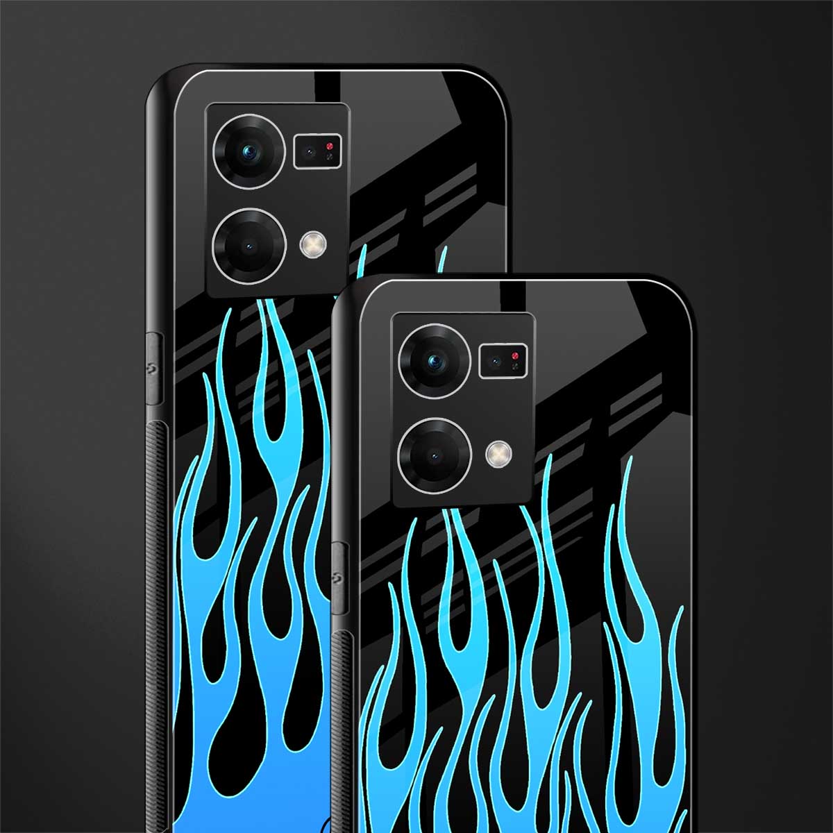 y2k blue flames back phone cover | glass case for oppo f21 pro 4g