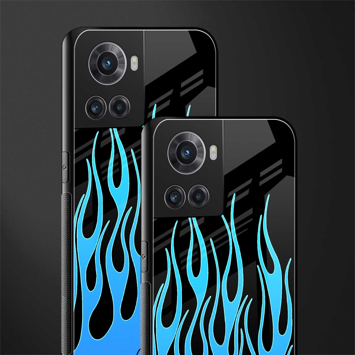 y2k blue flames back phone cover | glass case for oneplus 10r 5g