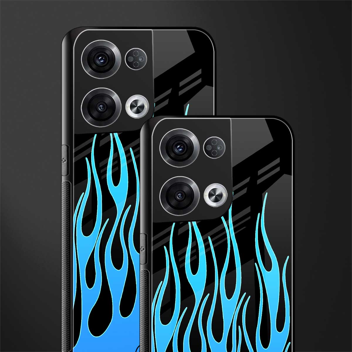 y2k blue flames back phone cover | glass case for oppo reno 8