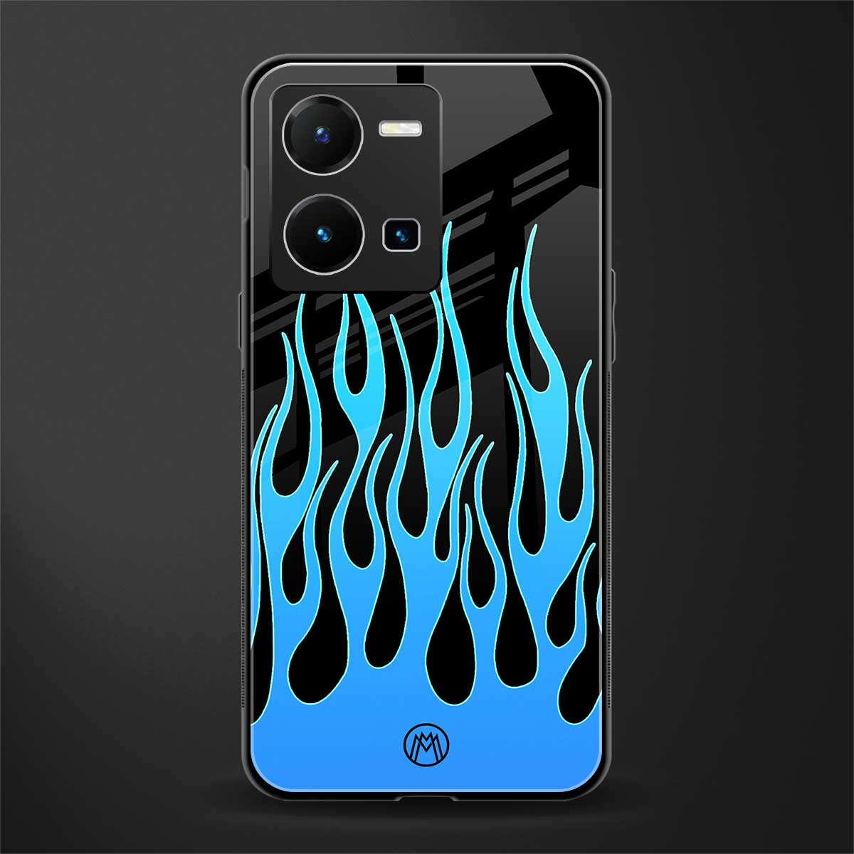y2k blue flames back phone cover | glass case for vivo y35 4g