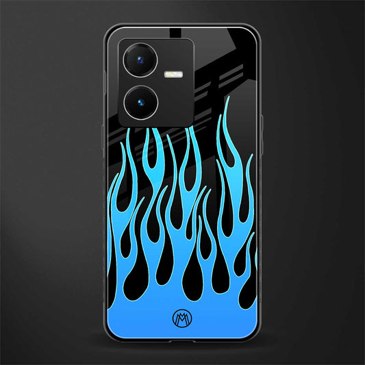 y2k blue flames back phone cover | glass case for vivo y22