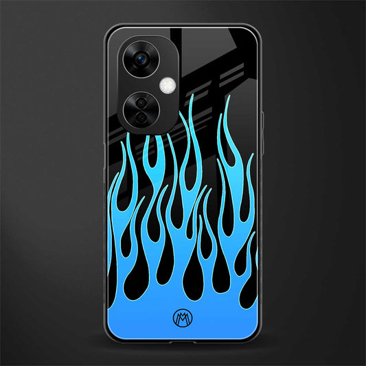 y2k blue flames back phone cover | glass case for oneplus nord ce 3 lite