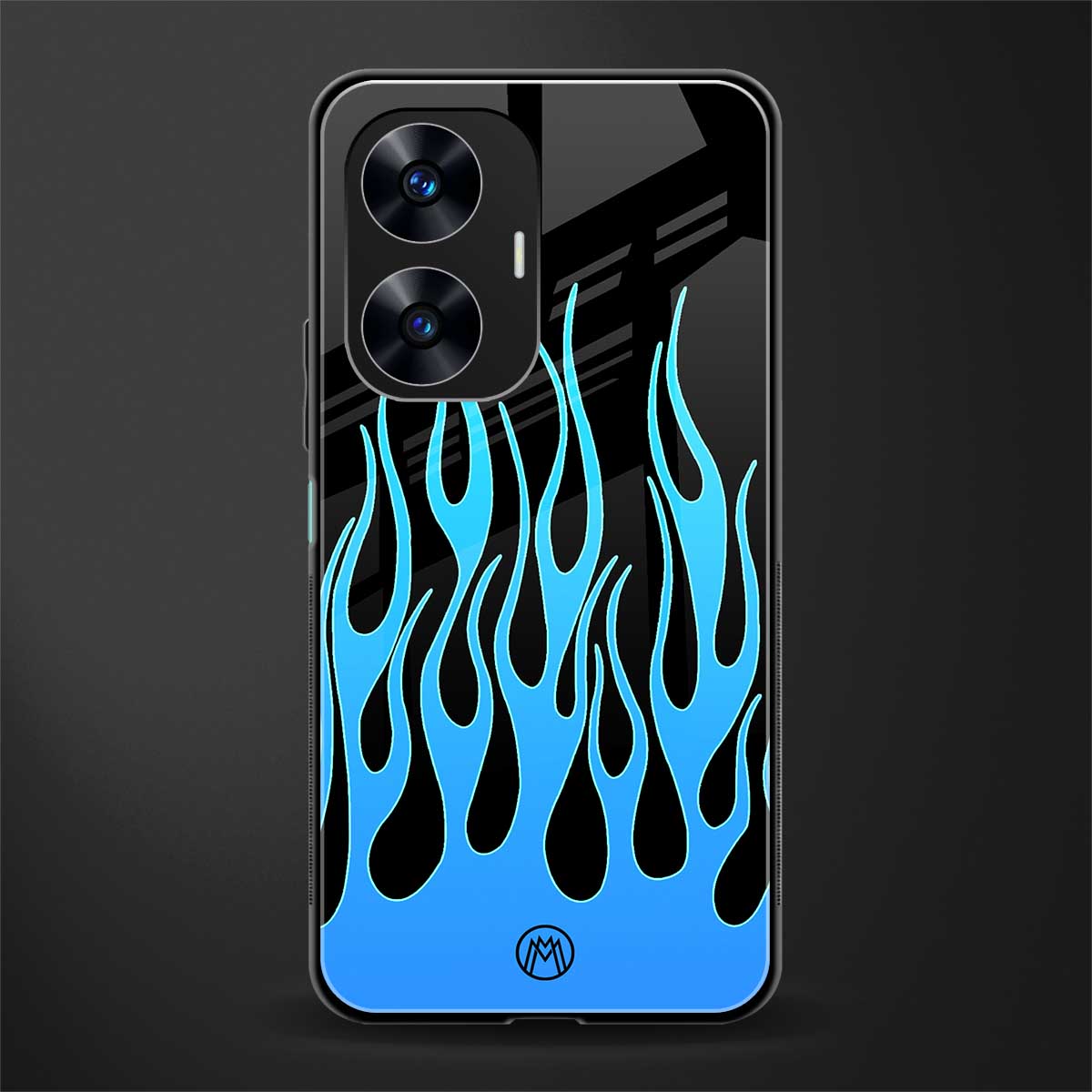 y2k blue flames back phone cover | glass case for realme c55