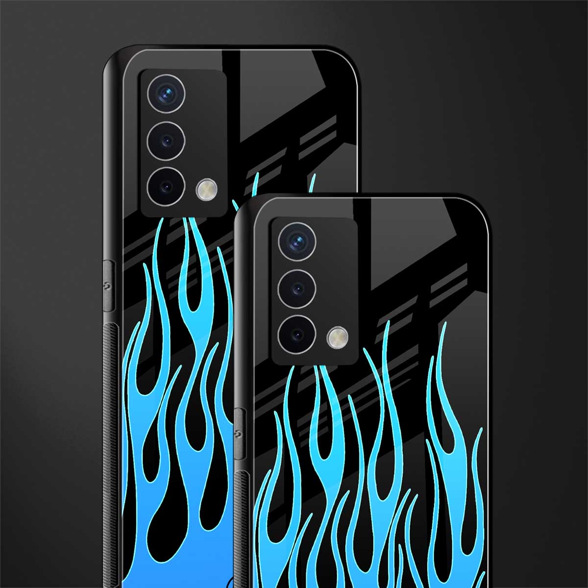 y2k blue flames back phone cover | glass case for oppo a74 4g