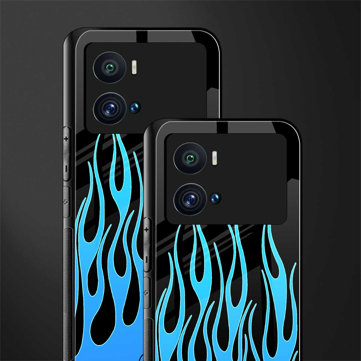 y2k blue flames back phone cover | glass case for iQOO 9 Pro