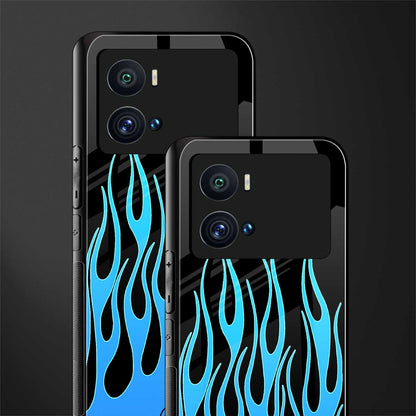y2k blue flames back phone cover | glass case for iQOO 9 Pro