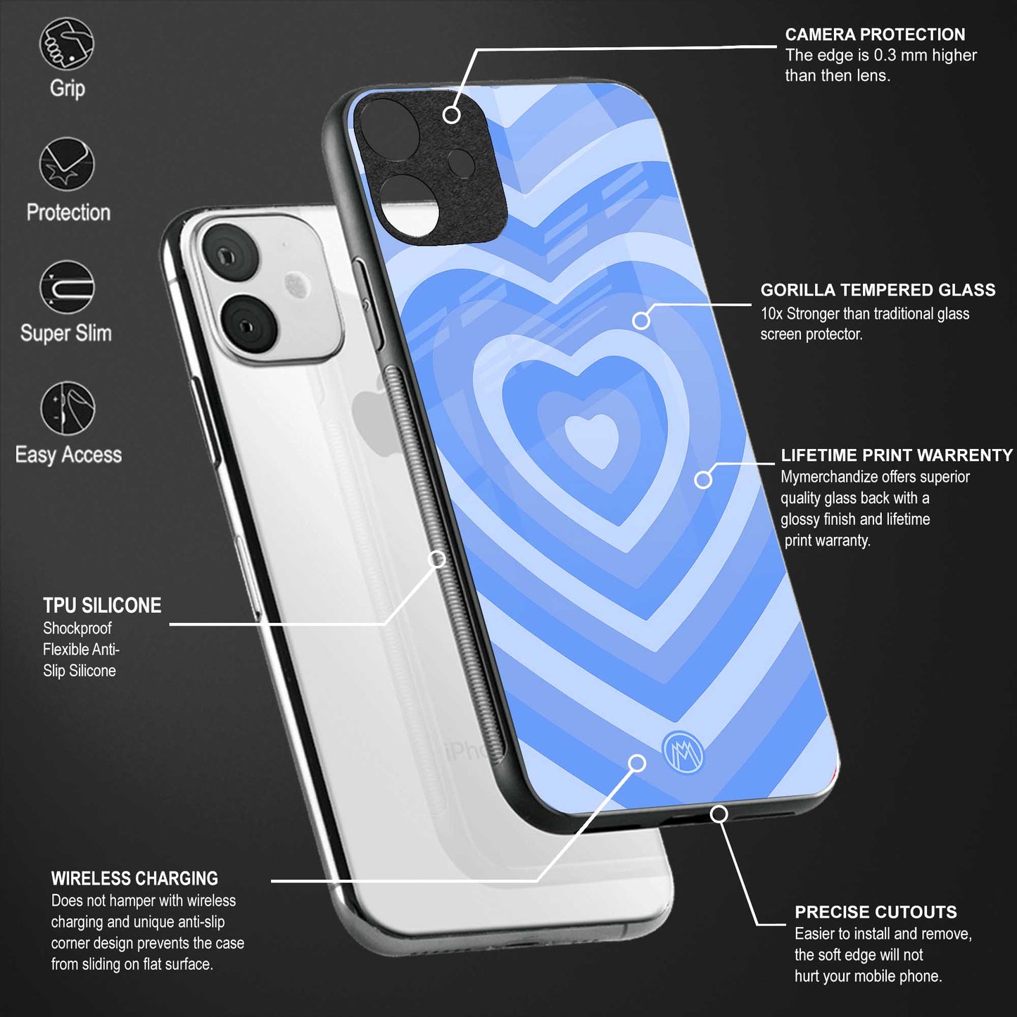 y2k blue hearts aesthetic glass case for oneplus 6t image-4