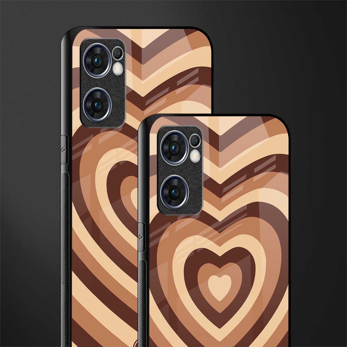 y2k brown hearts aesthetic glass case for oppo reno7 5g image-2