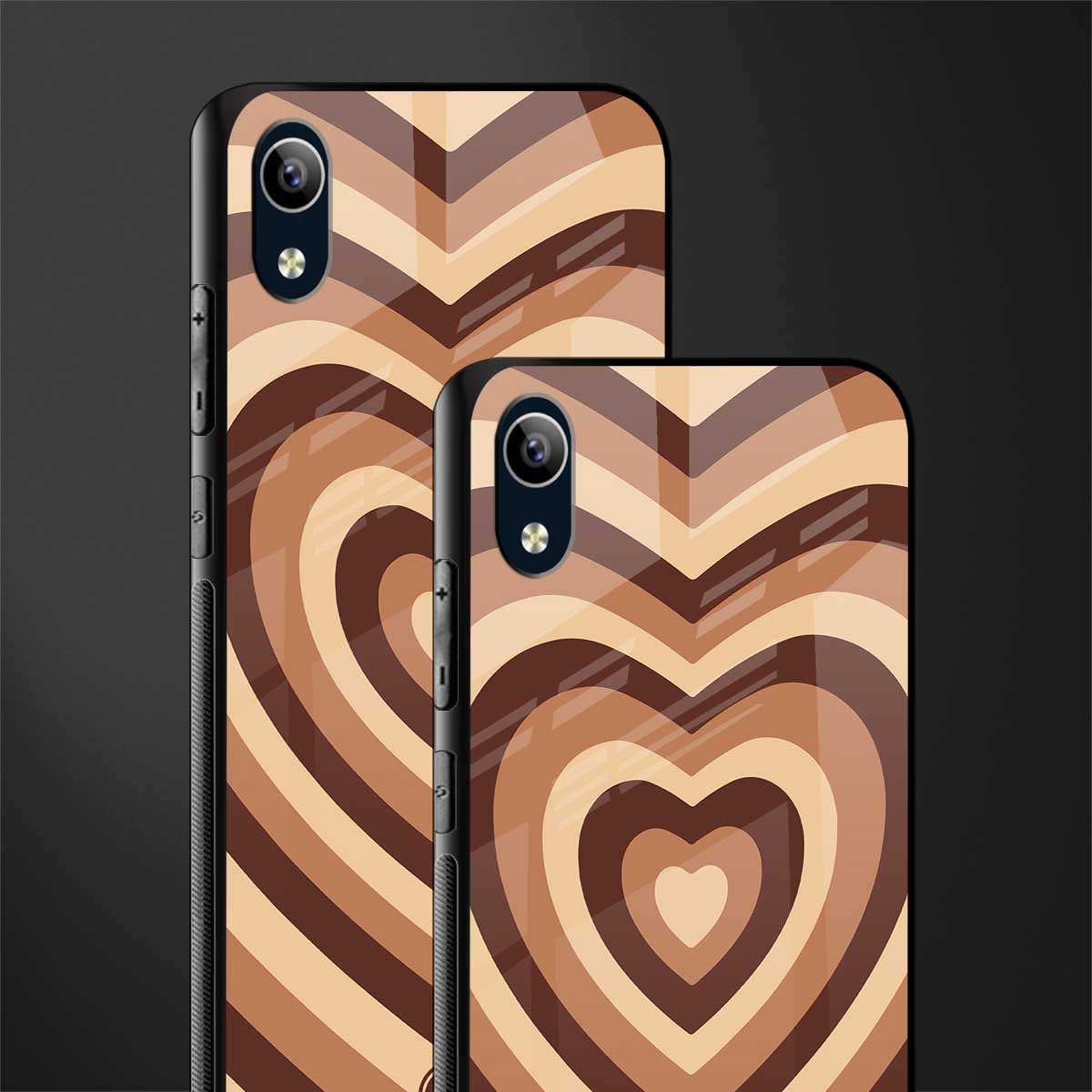 y2k brown hearts aesthetic glass case for vivo y1s without fingerprint image-2
