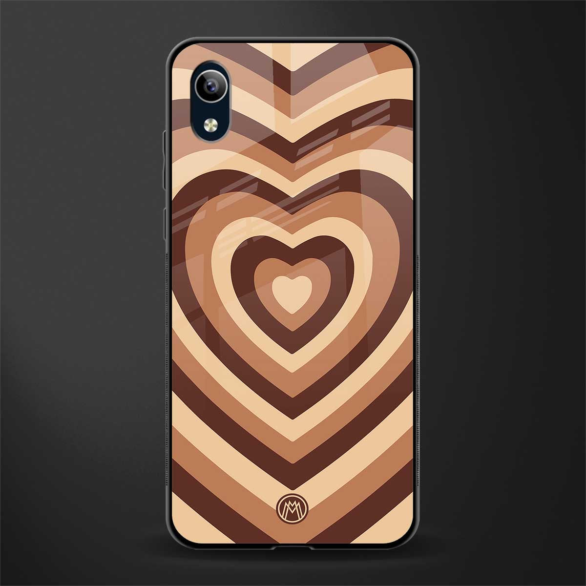 y2k brown hearts aesthetic glass case for vivo y1s without fingerprint image